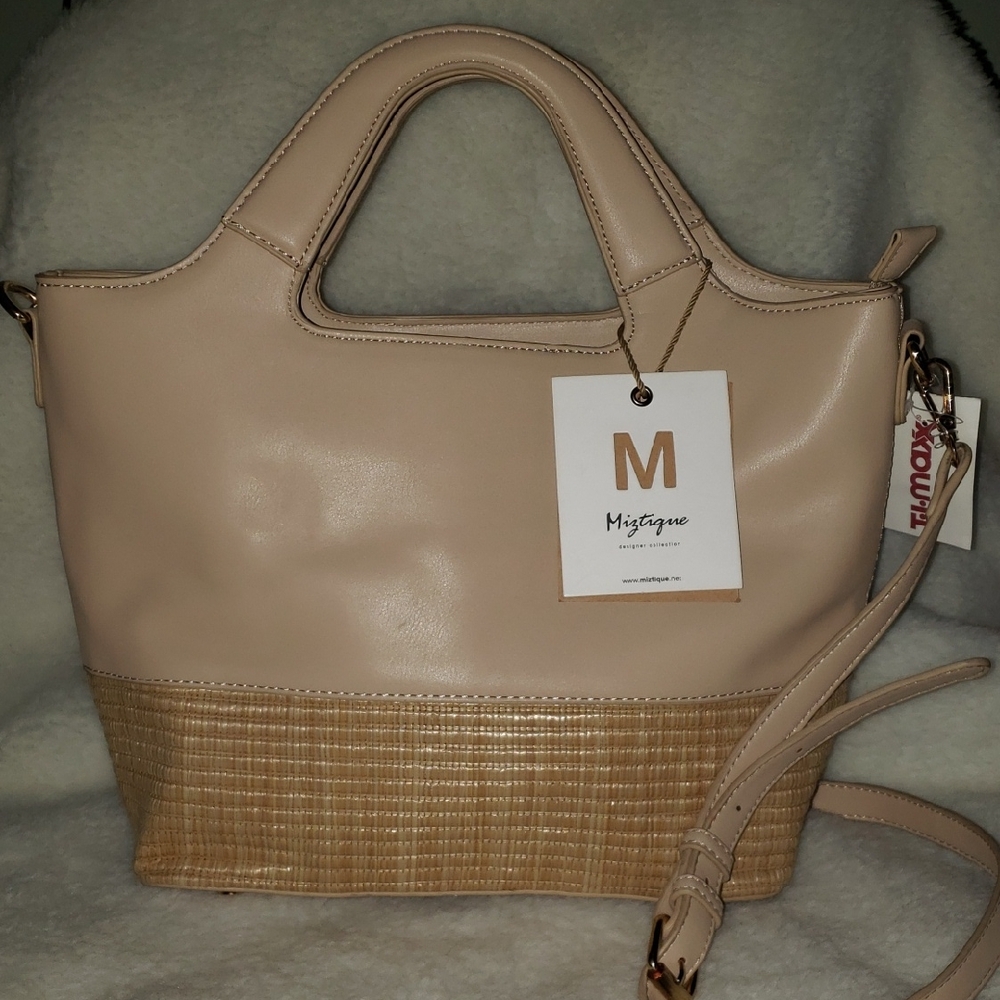 Mistique Boutique Cream and Tan Tote Bag